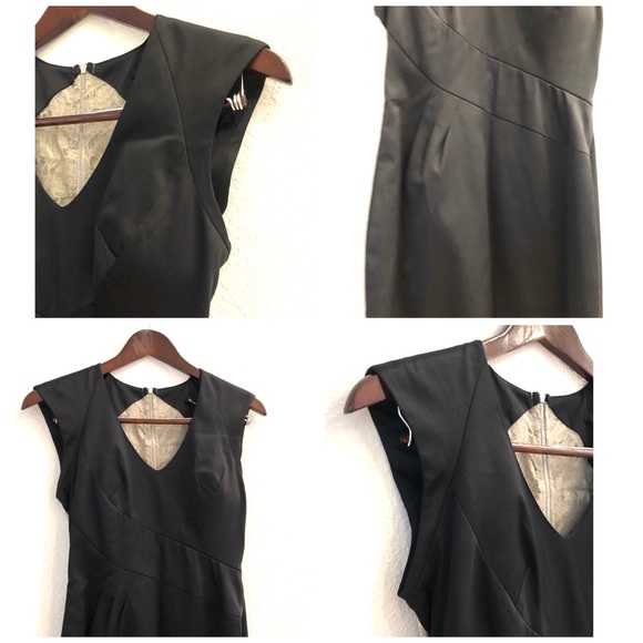 Black Halo Contrast Lace Inset Satin Sheath Dress - Picture 8 of 11